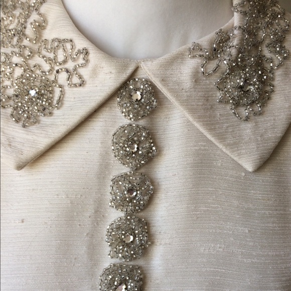 Vintage Ivory Dress With Beaded Collar - Picture 2 of 7